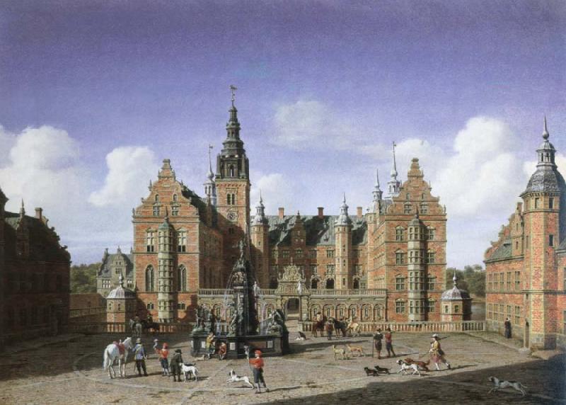 heinrich hansen frederiksborg castle,the departure of the royal falcon hunt Germany oil painting art